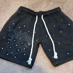 Kids Black Graphic Shorts with White Rope